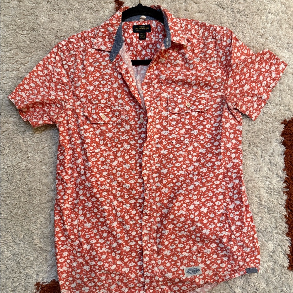 Red Floral Casual Button-Down Shirt (XS)